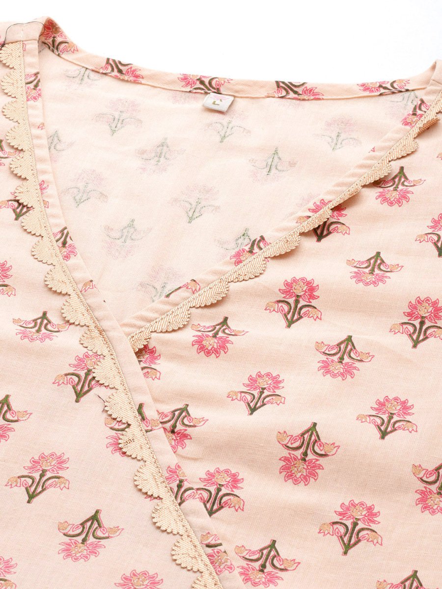 Ahalyaa Floral Print Puff Sleeves Maxi Ethnic Dress - Distacart