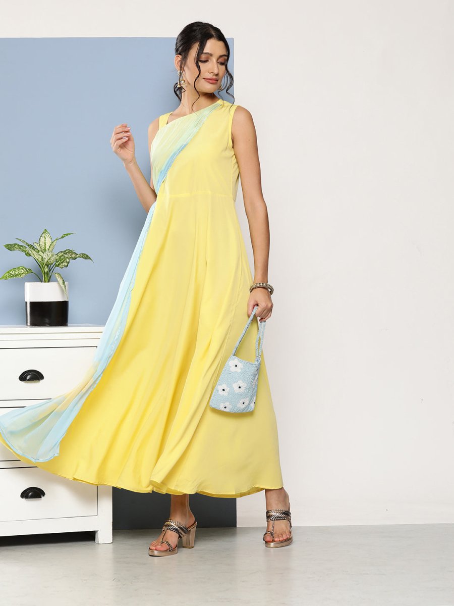Ahalyaa Women Colourblocked Maxi Ethnic Dress - Distacart