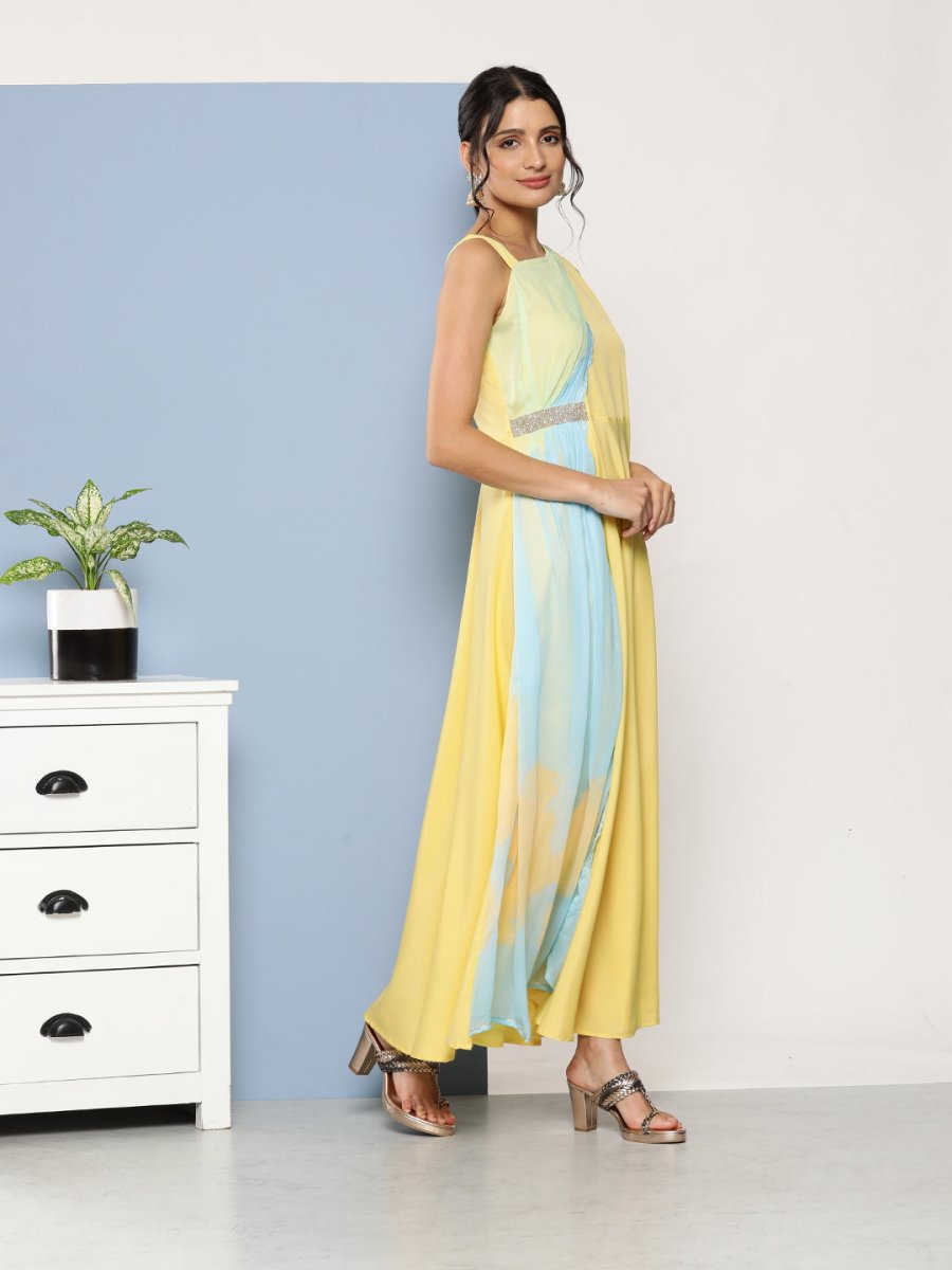 Ahalyaa Women Colourblocked Maxi Ethnic Dress - Distacart