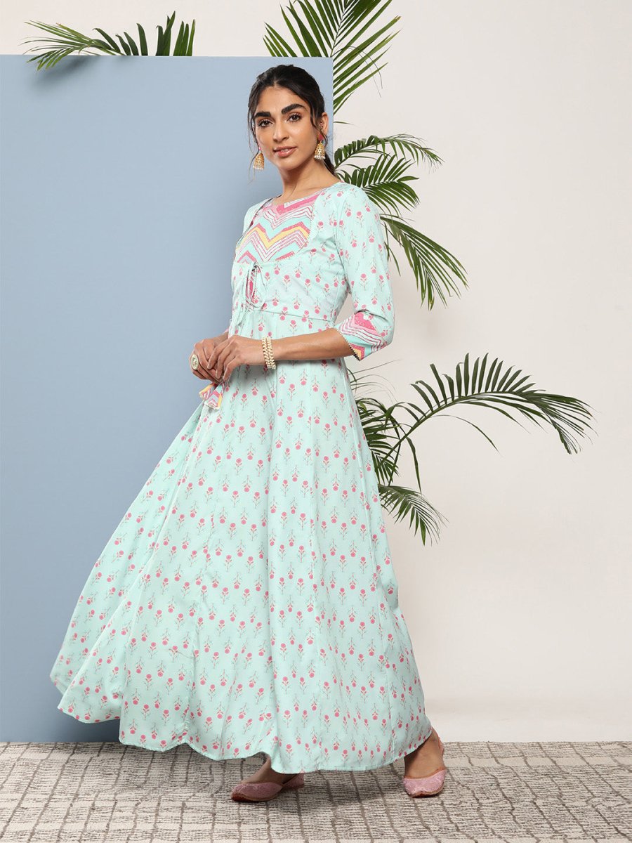 Ahalyaa Women Printed Tie-Ups Maxi Ethnic Dress - Distacart