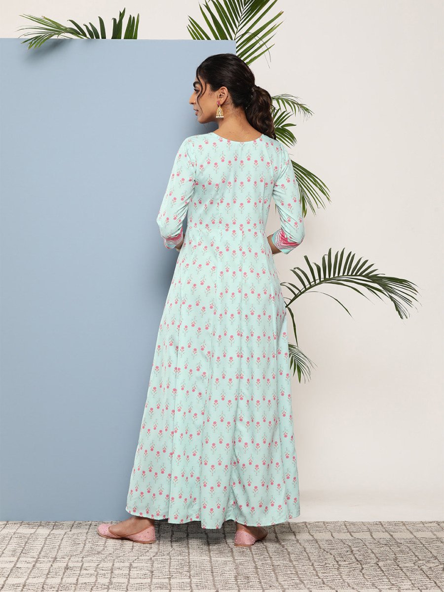 Ahalyaa Women Printed Tie-Ups Maxi Ethnic Dress - Distacart