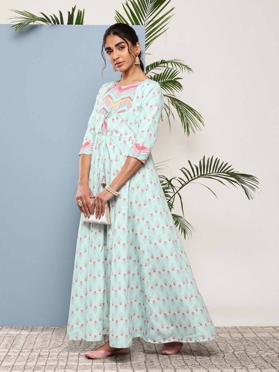 Ahalyaa Women Printed Tie-Ups Maxi Ethnic Dress - Distacart