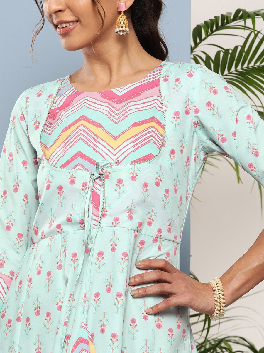 Ahalyaa Women Printed Tie-Ups Maxi Ethnic Dress - Distacart