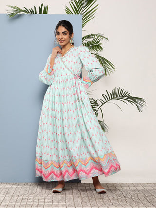 Ahalyaa Women Printed Tie-Ups Maxi Ethnic Dress - Distacart