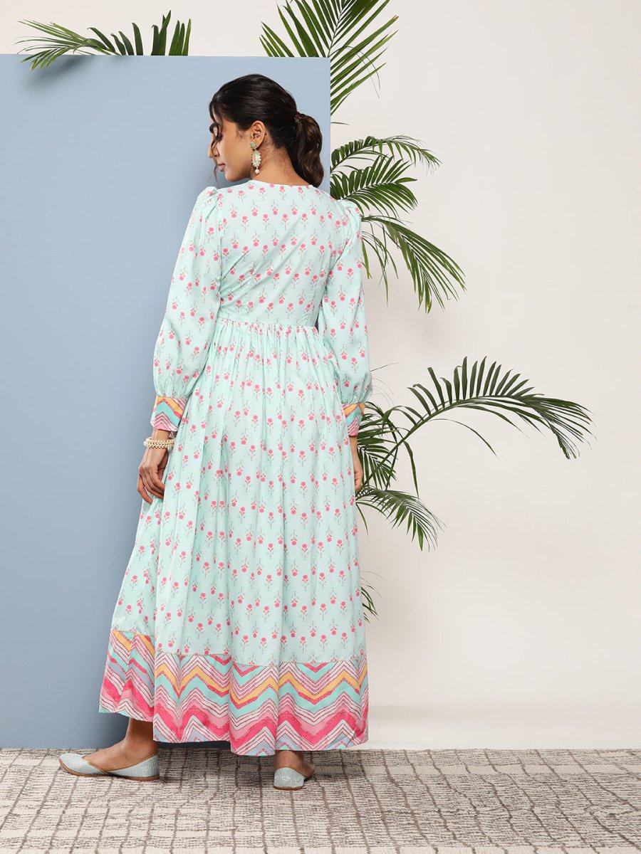 Ahalyaa Women Printed Tie-Ups Maxi Ethnic Dress - Distacart