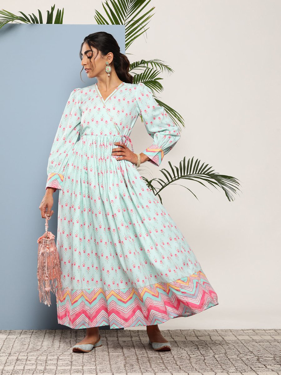 Ahalyaa Women Printed Tie-Ups Maxi Ethnic Dress - Distacart