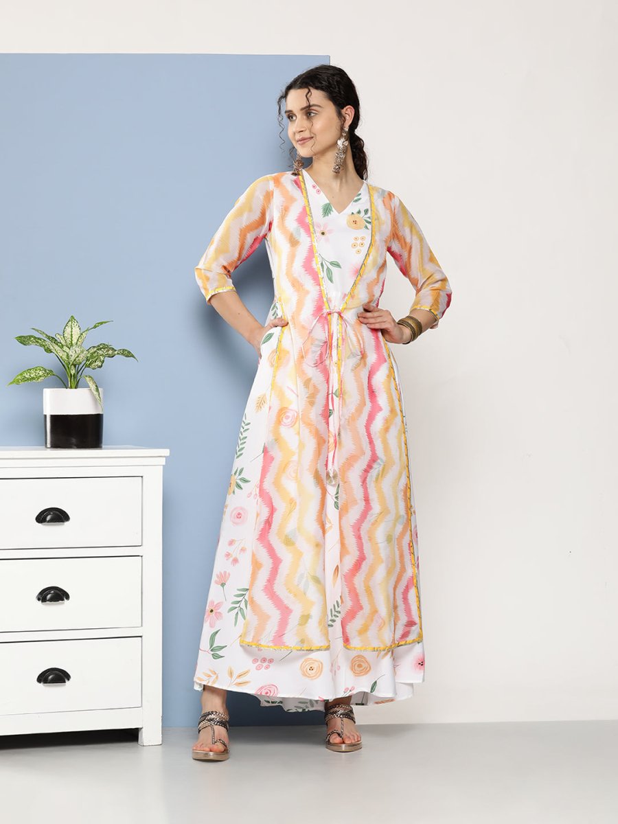 Ahalyaa Women Printed Layered Maxi Ethnic Dress - Distacart