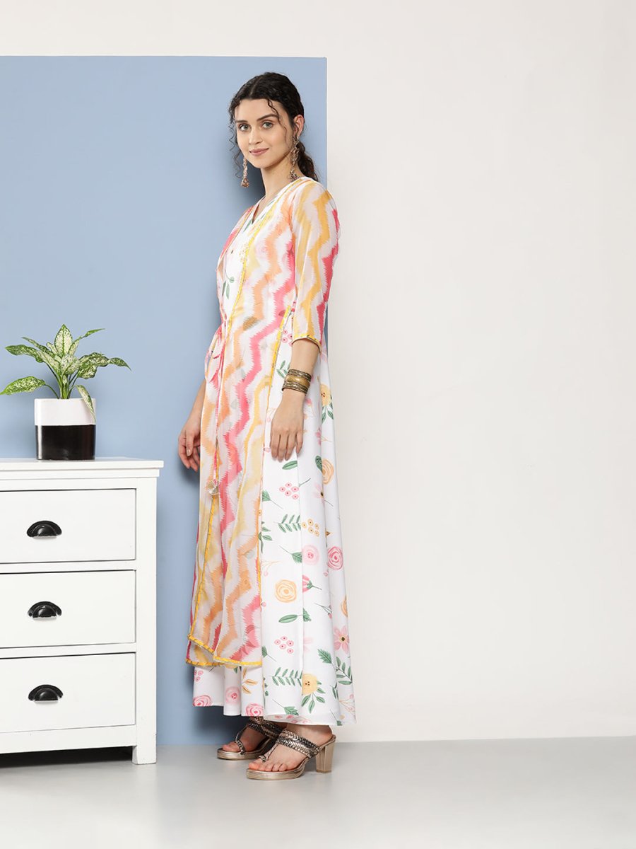 Ahalyaa Women Printed Layered Maxi Ethnic Dress - Distacart