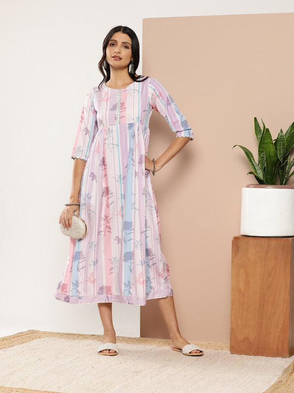 Ahalyaa Women Floral Printed Maxi Ethnic Dress - Distacart