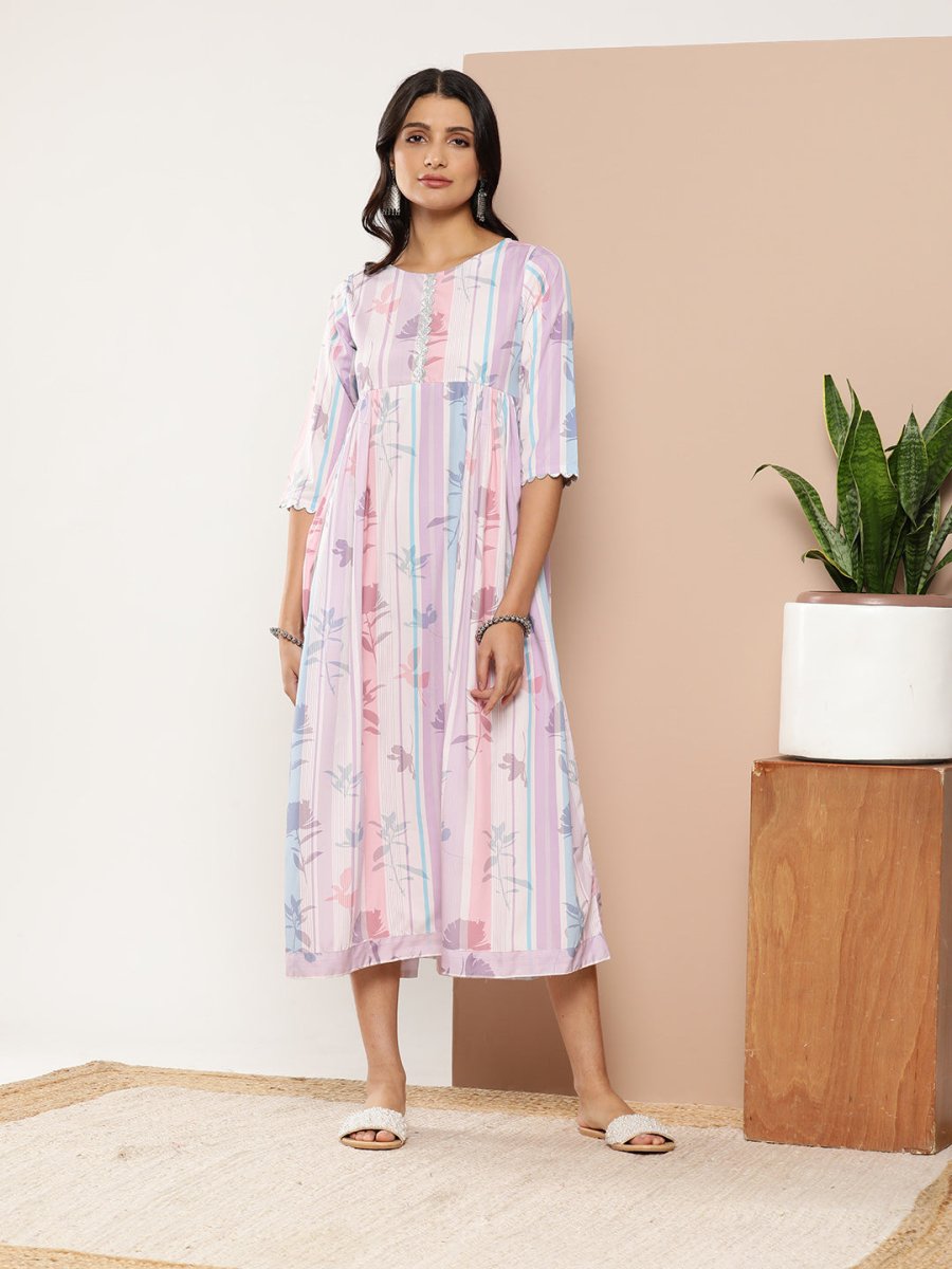 Ahalyaa Women Floral Printed Maxi Ethnic Dress - Distacart