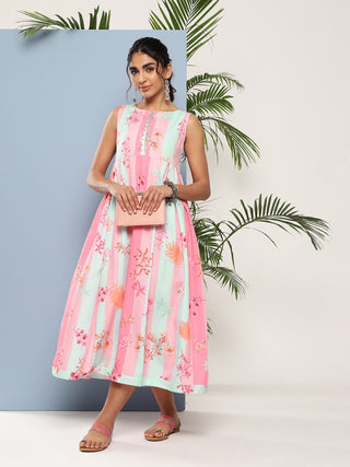 Ahalyaa Women Floral Printed Empire Midi Ethnic Dress - Distacart