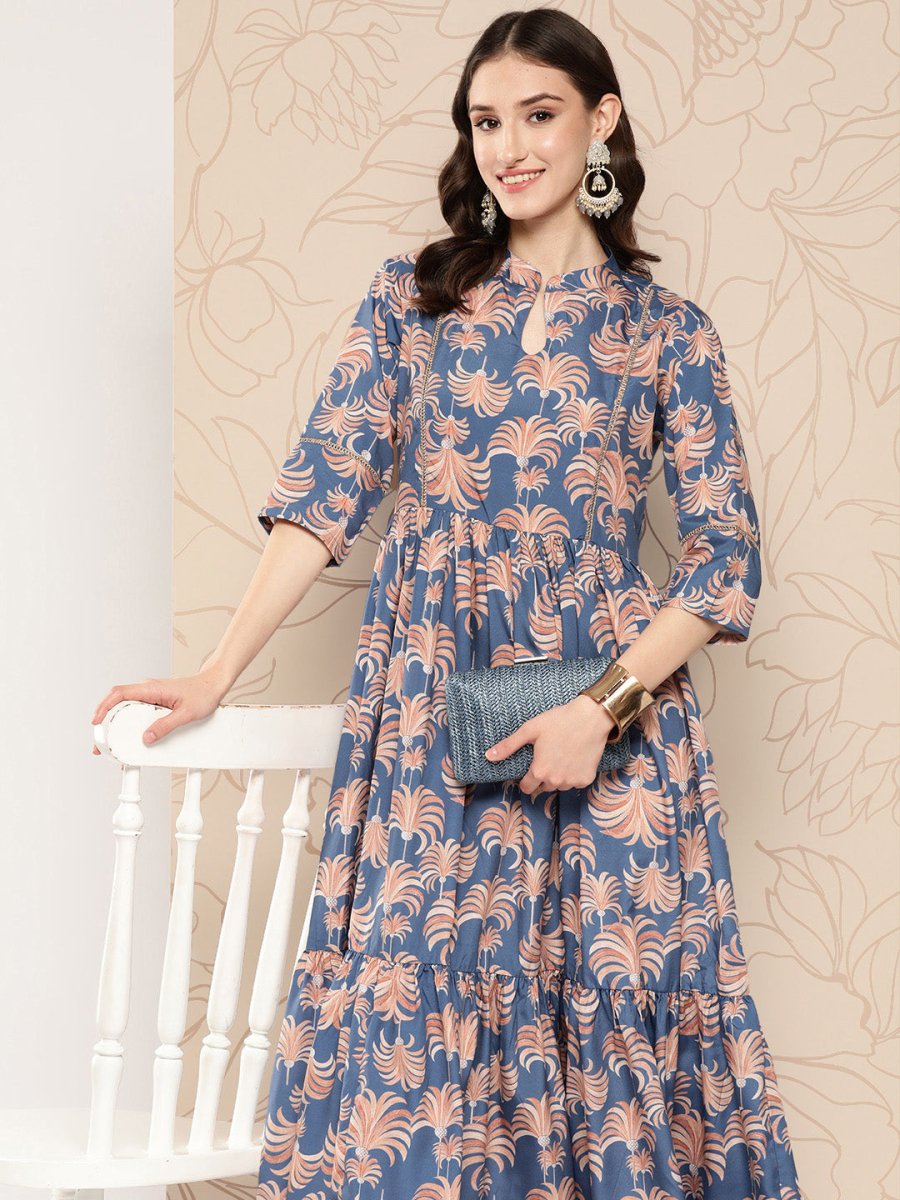 Ahalyaa Floral Printed Gathered Crepe Empire Ethnic Dress - Distacart