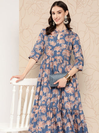 Ahalyaa Floral Printed Gathered Crepe Empire Ethnic Dress - Distacart