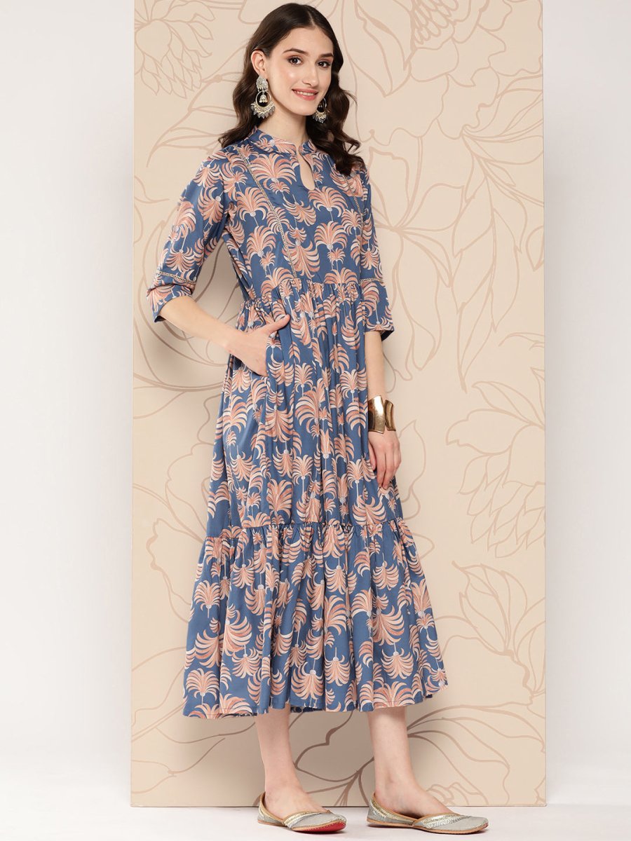 Ahalyaa Floral Printed Gathered Crepe Empire Ethnic Dress - Distacart