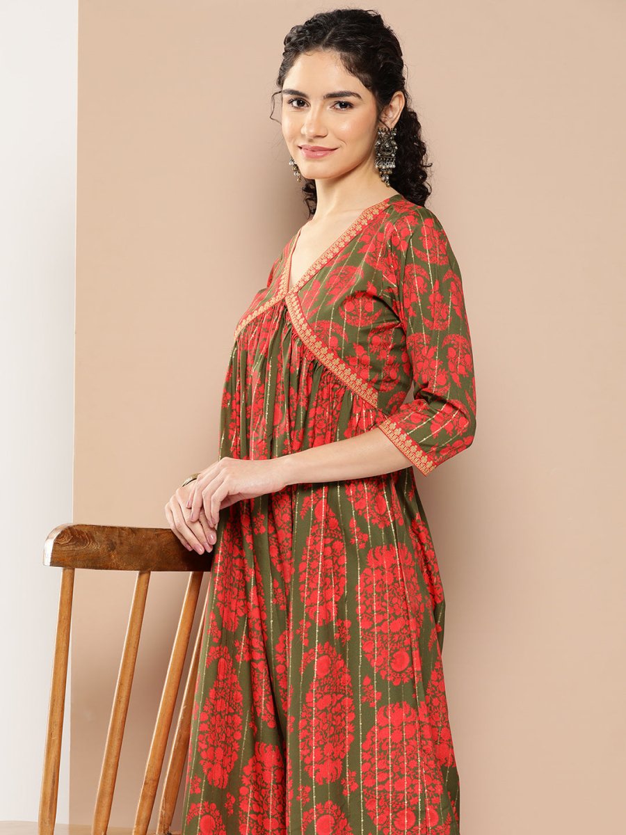 Ahalyaa Floral Print Crepe A-Line Midi Dress - Distacart