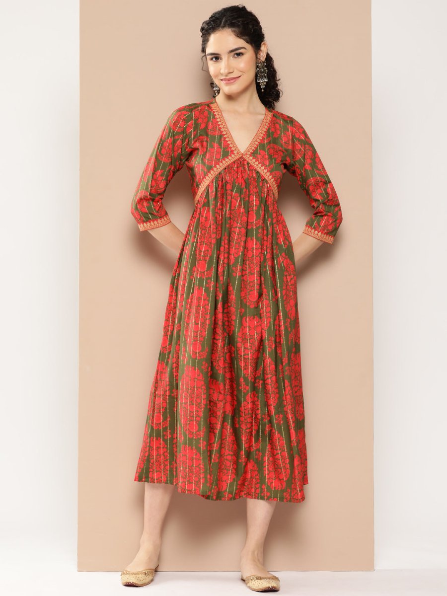 Ahalyaa Floral Print Crepe A-Line Midi Dress - Distacart