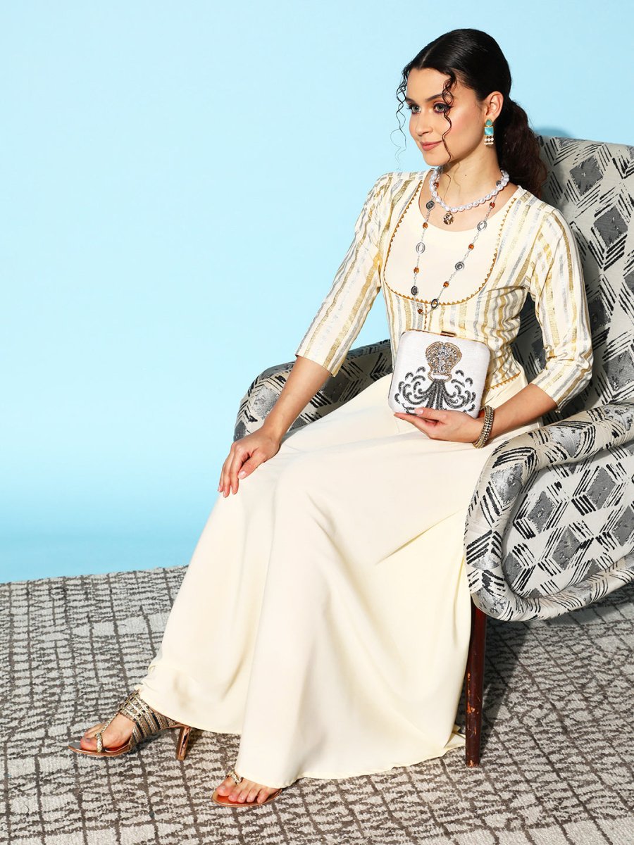 Ahalyaa Women Striped Crepe Maxi Ethnic Dress With Gotta Patti Detail - Distacart