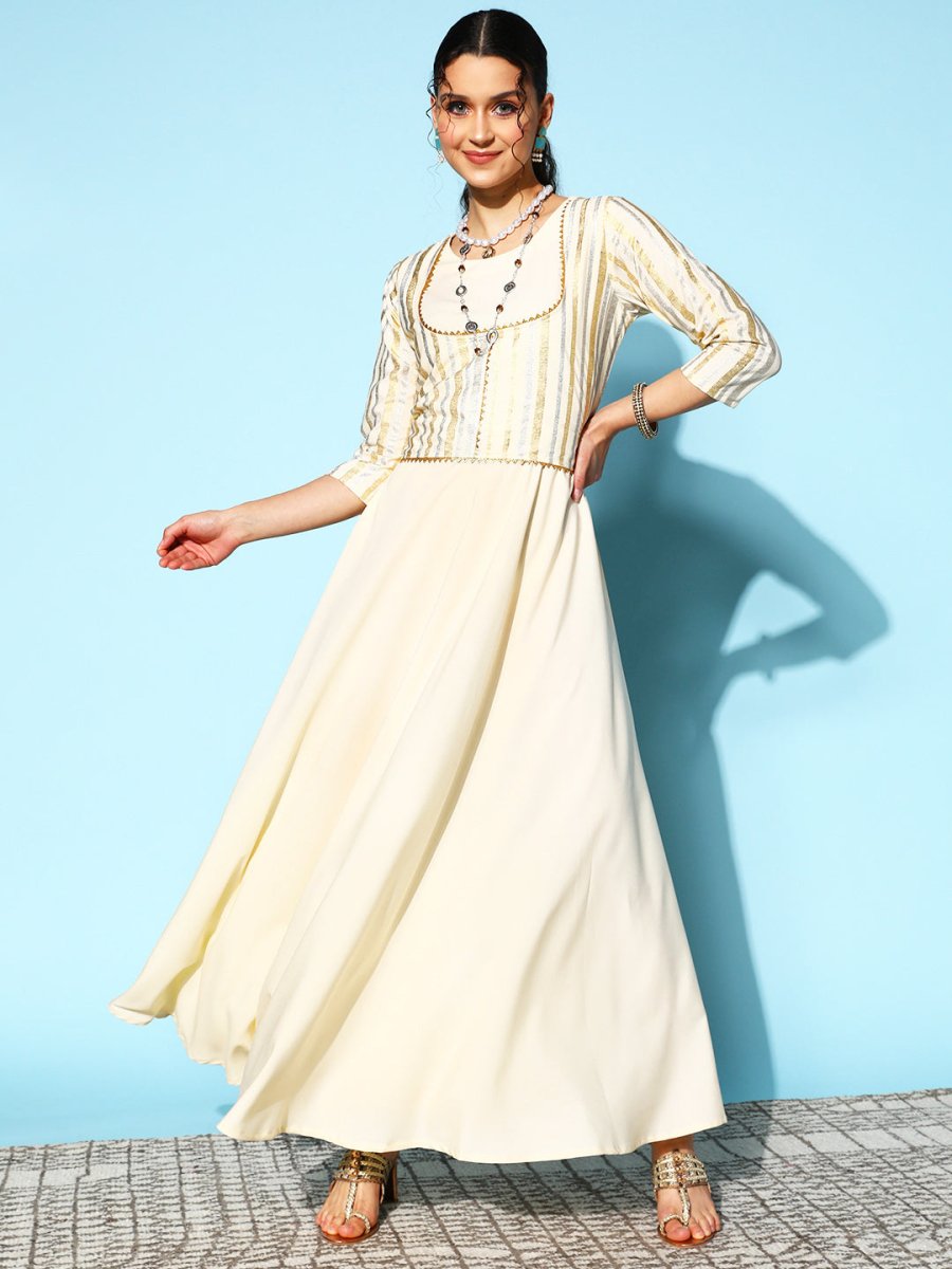 Ahalyaa Women Striped Crepe Maxi Ethnic Dress With Gotta Patti Detail - Distacart