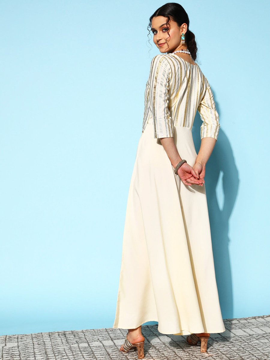 Ahalyaa Women Striped Crepe Maxi Ethnic Dress With Gotta Patti Detail - Distacart