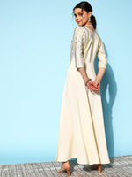 Thumbnail for Ahalyaa Women Striped Crepe Maxi Ethnic Dress With Gotta Patti Detail - Distacart