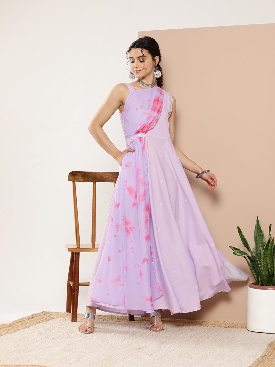 Ahalyaa Women Printed Layered Maxi Ethnic Dress - Distacart