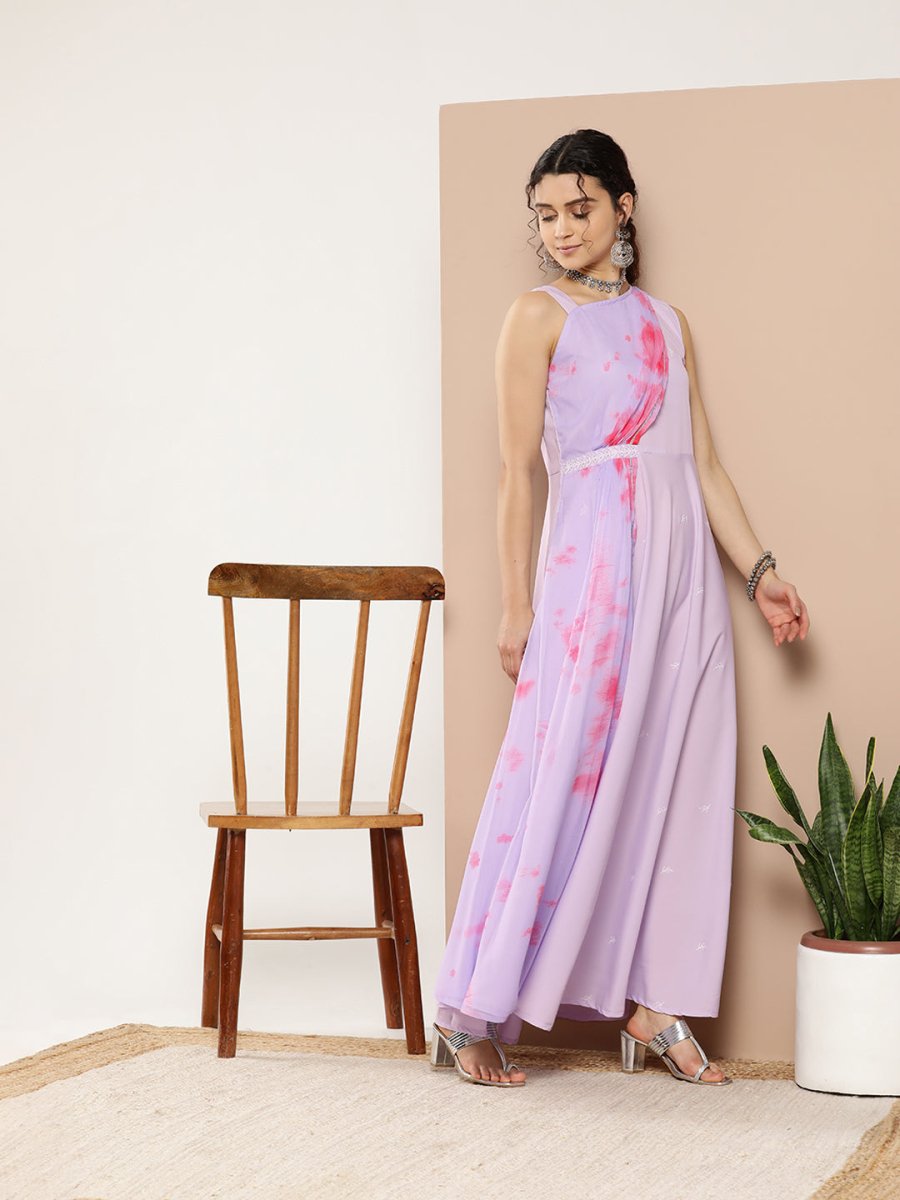 Ahalyaa Women Printed Layered Maxi Ethnic Dress - Distacart