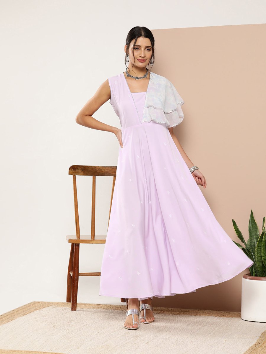 Ahalyaa Women Printed Ruffles Maxi Ethnic Dress - Distacart