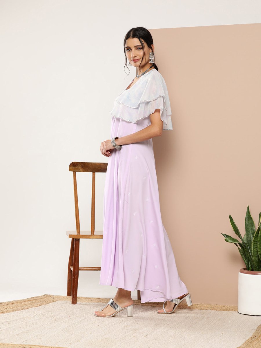 Ahalyaa Women Printed Ruffles Maxi Ethnic Dress - Distacart