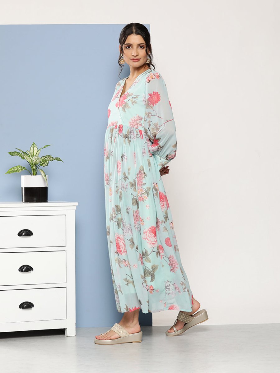 Ahalyaa Women Floral Printed Maxi Ethnic Dress - Distacart