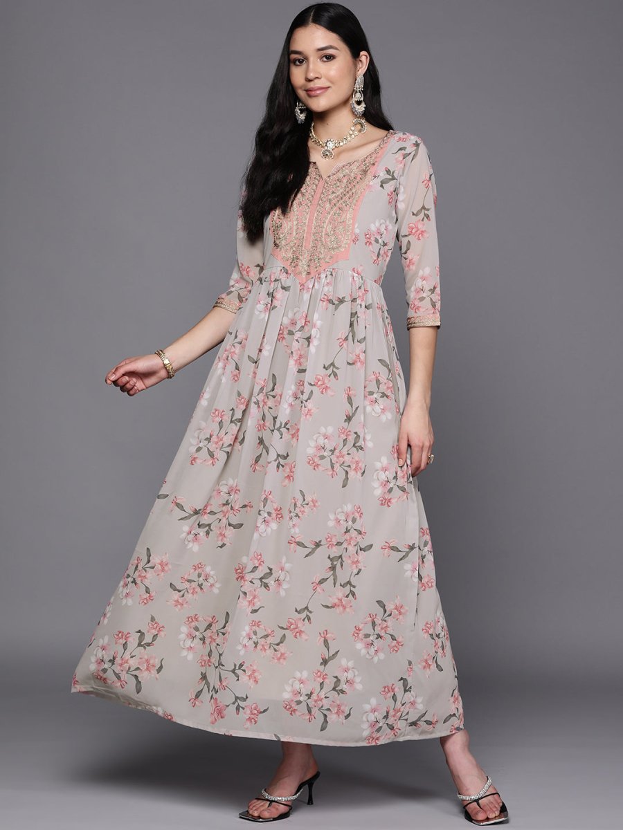 Ahalyaa Women Embroidered Floral Printed Ethnic Dress - Distacart