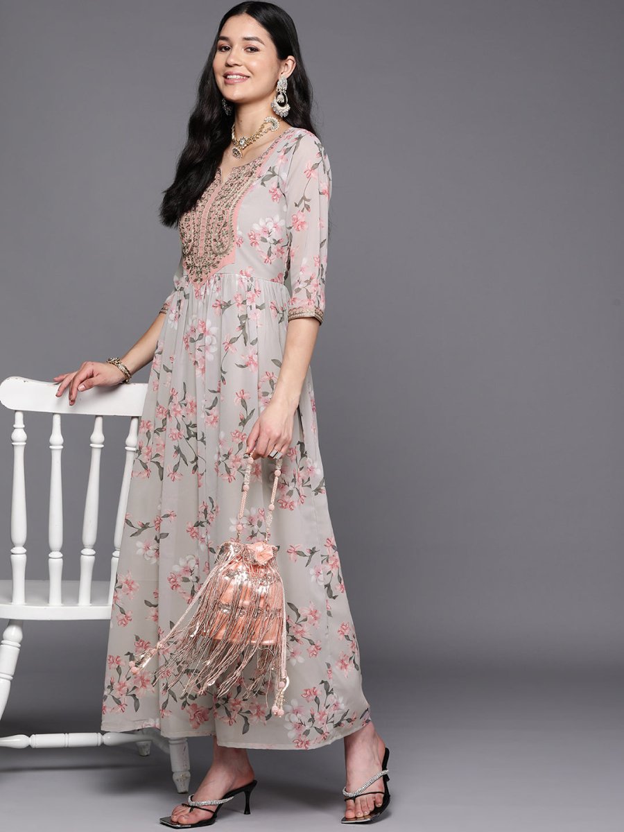 Ahalyaa Women Embroidered Floral Printed Ethnic Dress - Distacart
