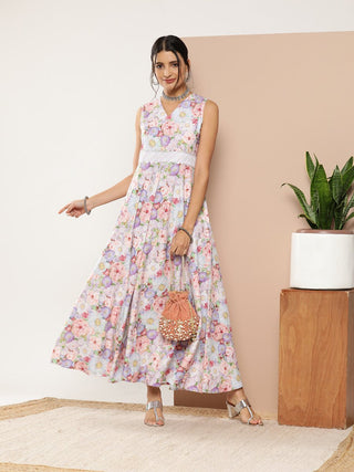 Ahalyaa Women Floral Printed Maxi Ethnic Dress - Distacart