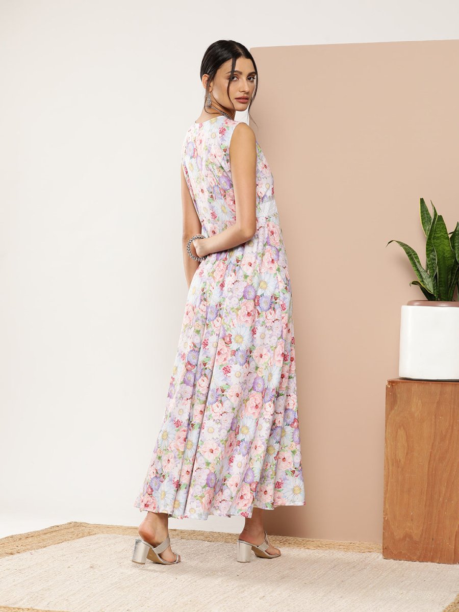 Ahalyaa Women Floral Printed Maxi Ethnic Dress - Distacart
