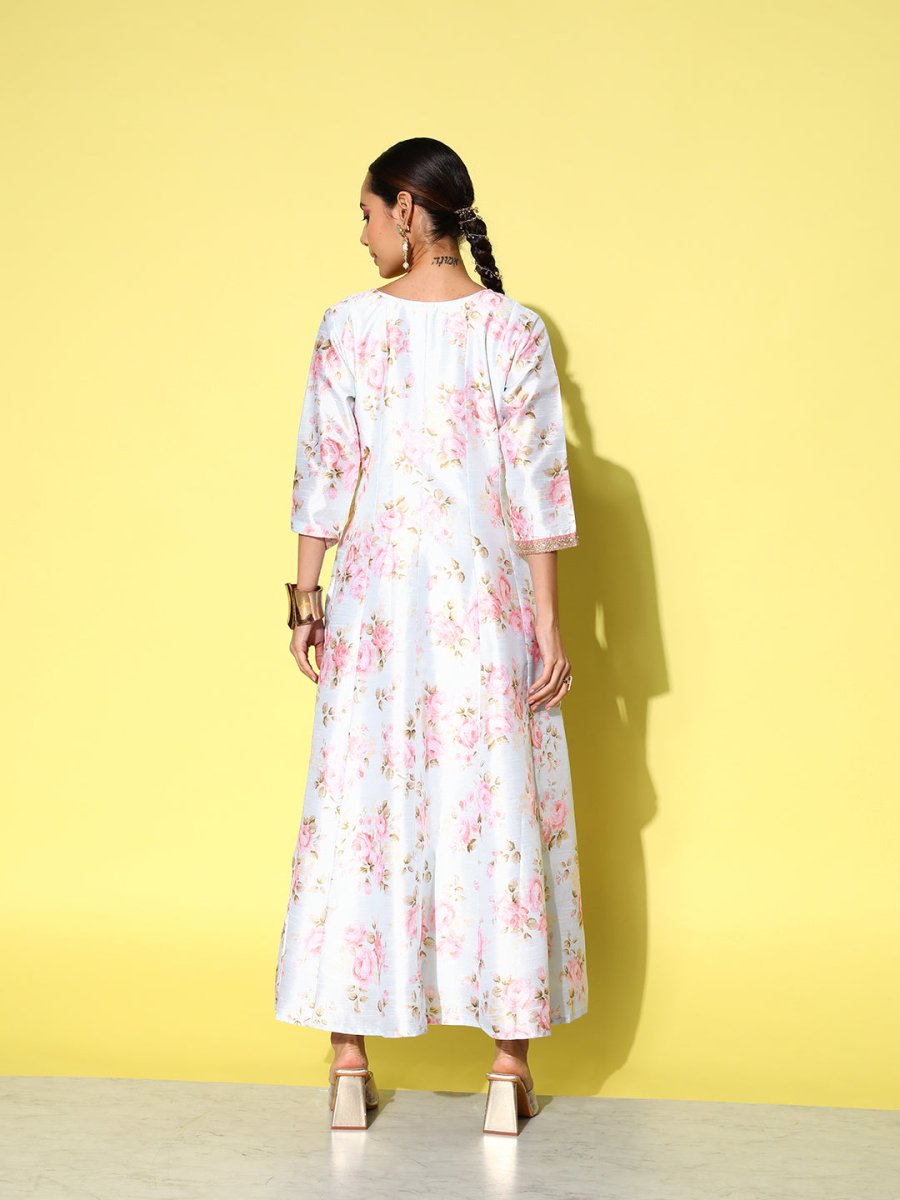 Ahalyaa Embroidered Floral Printed Ethnic A-Line Maxi Dress - Distacart