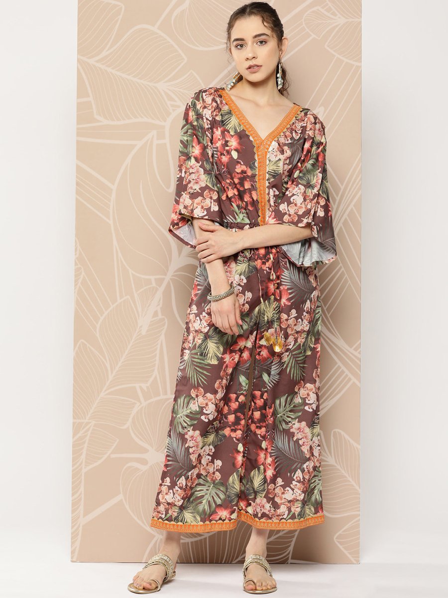 Ahalyaa Printed Waist Tie-Ups Basic Jumpsuit - Distacart