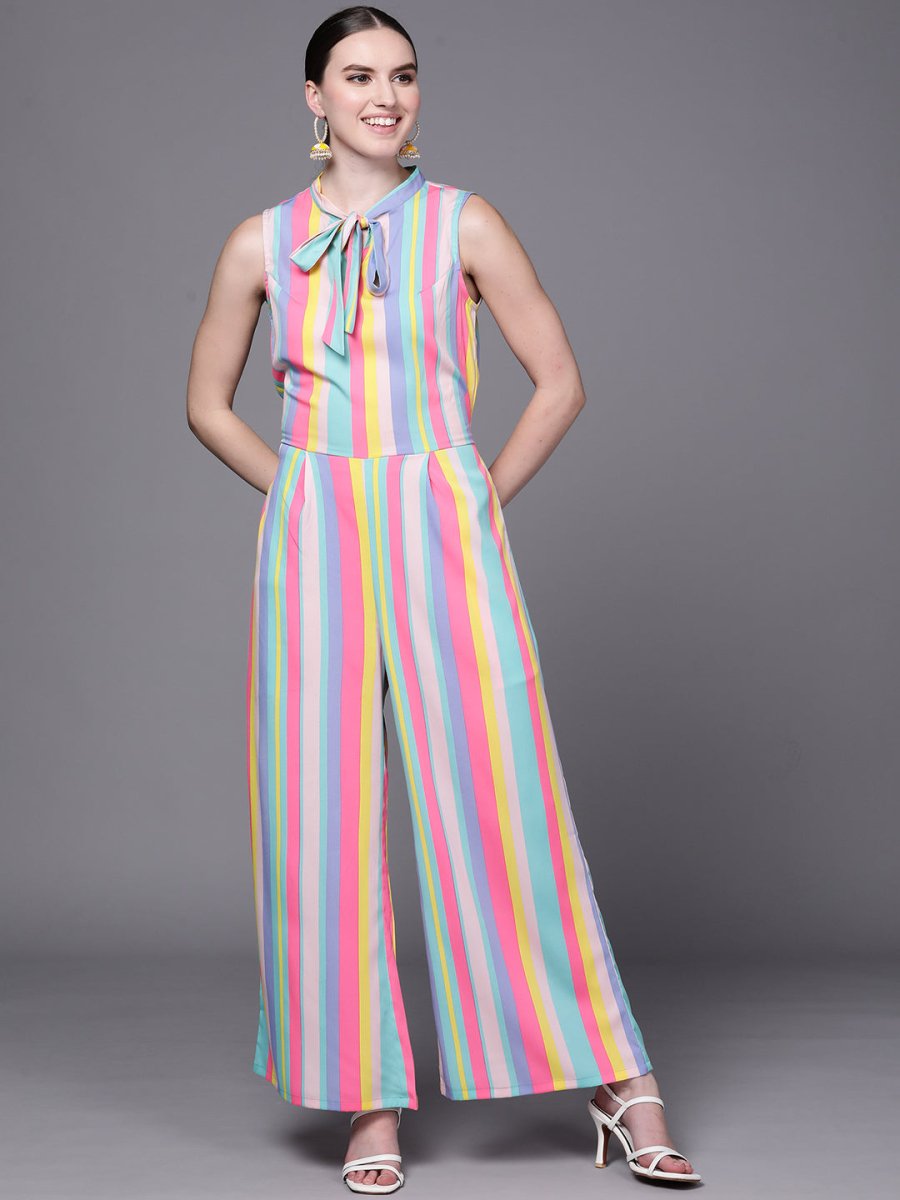 Ahalyaa Multicoloured Striped Basic Jumpsuit - Distacart