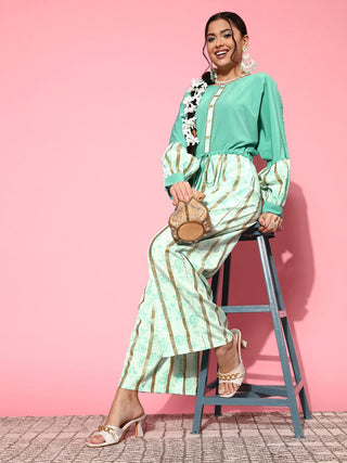 Ahalyaa Women Gorgeous Green Printed Once Upon a Sleeve Jumpsuit - Distacart