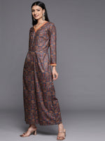 Thumbnail for Ahalyaa Grey & Brown Velvet Printed Basic Jumpsuit with Pocket - Distacart