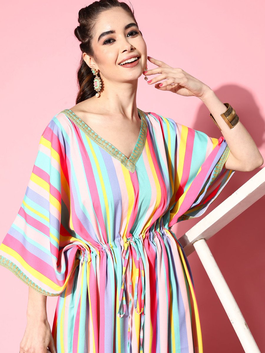 Ahalyaa Women Striped Flared Sleeves Crepe Kaftan Kurta - Distacart