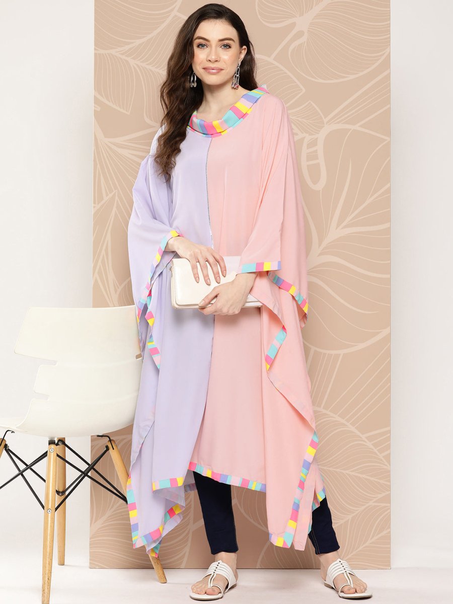 Ahalyaa Women Colourblocked Flared Sleeves Gotta Patti Crepe Kaftan Kurta - Distacart