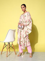 Thumbnail for Ahalyaa Women Floral Printed Flared Sleeves Gotta Patti Floral Crepe Kaftan Kurta - Distacart