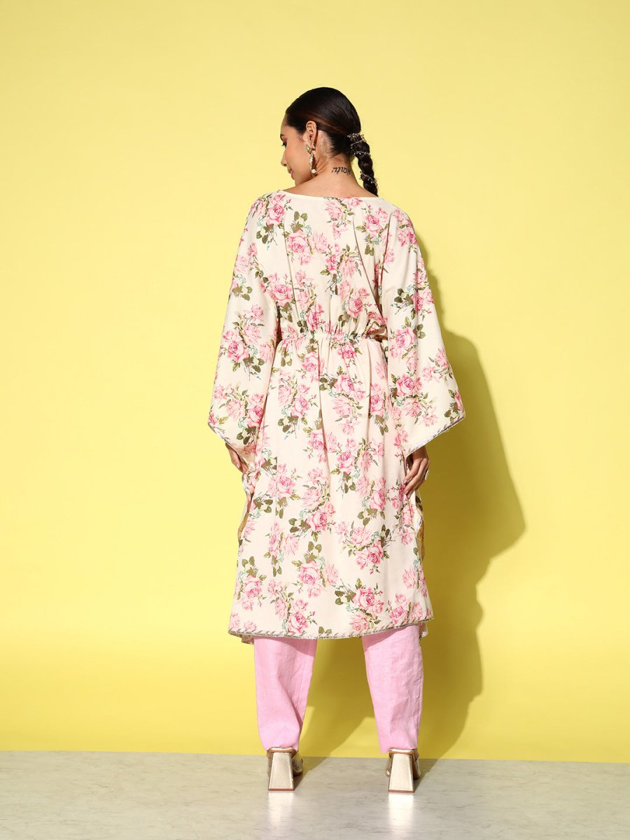 Ahalyaa Women Floral Printed Flared Sleeves Gotta Patti Floral Crepe Kaftan Kurta - Distacart