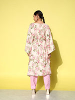 Thumbnail for Ahalyaa Women Floral Printed Flared Sleeves Gotta Patti Floral Crepe Kaftan Kurta - Distacart