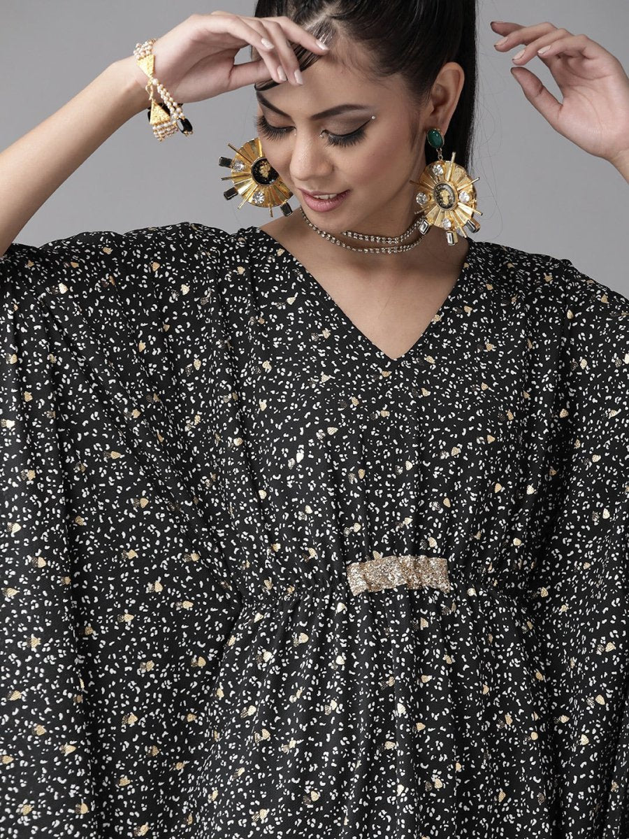 Ahalyaa Women Black & White Printed Flared Sleeves Kaftan Kurta - Distacart