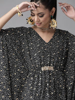 Thumbnail for Ahalyaa Women Black & White Printed Flared Sleeves Kaftan Kurta - Distacart