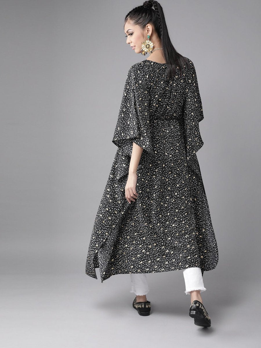 Ahalyaa Women Black & White Printed Flared Sleeves Kaftan Kurta - Distacart