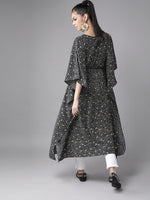 Thumbnail for Ahalyaa Women Black & White Printed Flared Sleeves Kaftan Kurta - Distacart