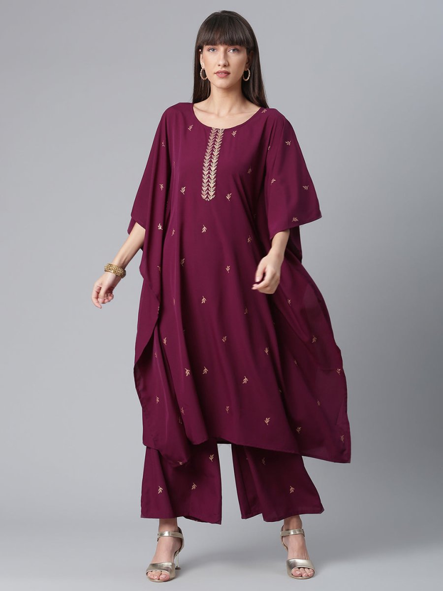 Ahalyaa Burgundy & Golden Printed Kurta with Palazzo