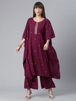 Thumbnail for Ahalyaa Burgundy & Golden Printed Kurta with Palazzo