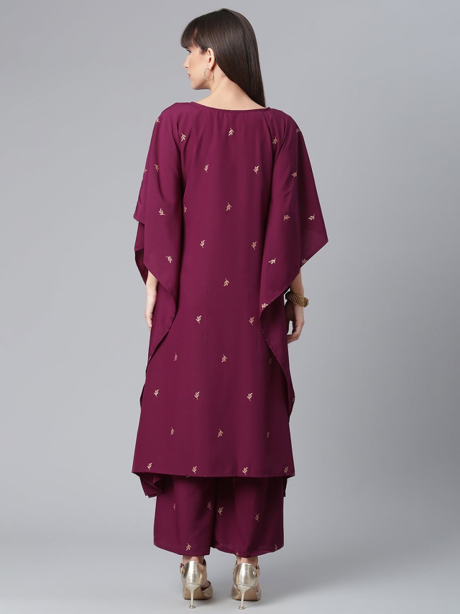 Ahalyaa Burgundy & Golden Printed Kurta with Palazzo